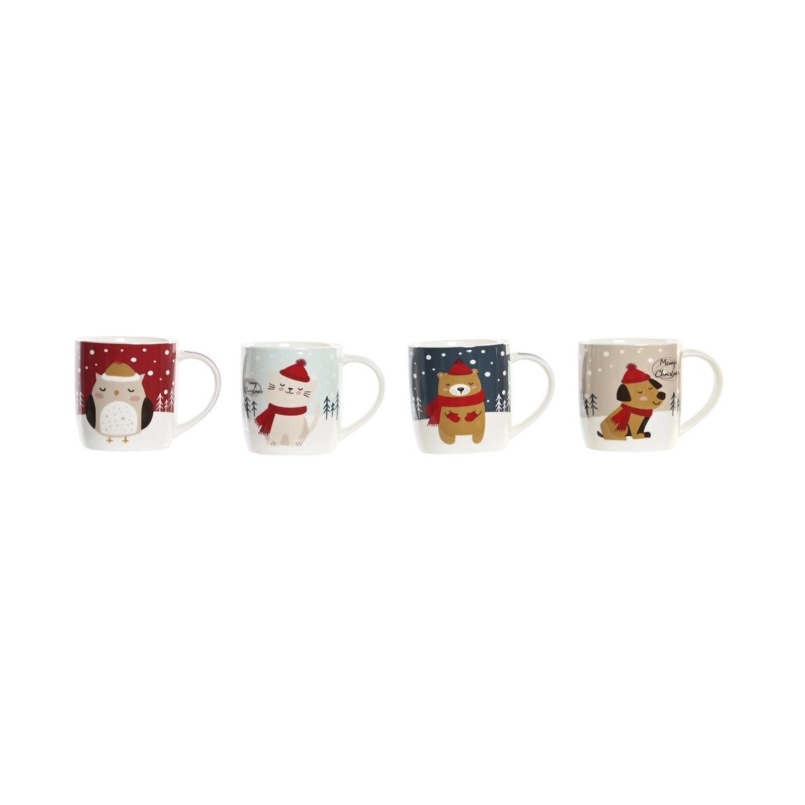Pack de 4 Tazas Navideñas de Porcelana - Ideal para Café y Leche - Resistente a Microondas y Lavavajillas
