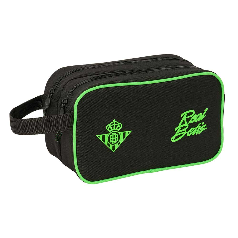 SAFTA | Neceser Doble Real Betis Balompié Adaptable a Carro 2 Compartimentos con Cremallera 26 x 15 x 12,5 Cm (4,9 Litros), Asa Lateral de Mano, Compartimento con Cremallera, Organizador Escolar para Vuelta al Cole, Verde