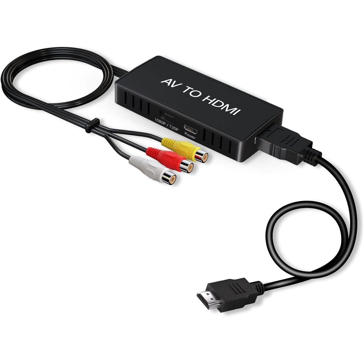 Convertidor RCA a HDMI - Convertidor AV a HDMI - Adaptador AV a HDMI 1080P - Full HD - Mini - Adaptador de cable de audio y video AV / compuesto RCA a HDMI - Para PC/TV/WII/PS1-3, compatible con PAL/NTSC y reproductores de DVD/VHS/VCR/Blu-ray