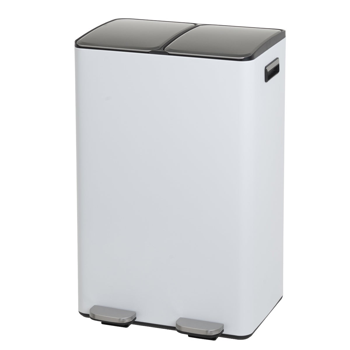 Cubo de basura de cocina blanco antihuellas de 2x30 litros para reciclaje 2 cubos interiores extraíbles con asa. Tapas negras con cierre suave. Revestimiento antihuellas. Ideal para reciclar en casa. CasaSelección