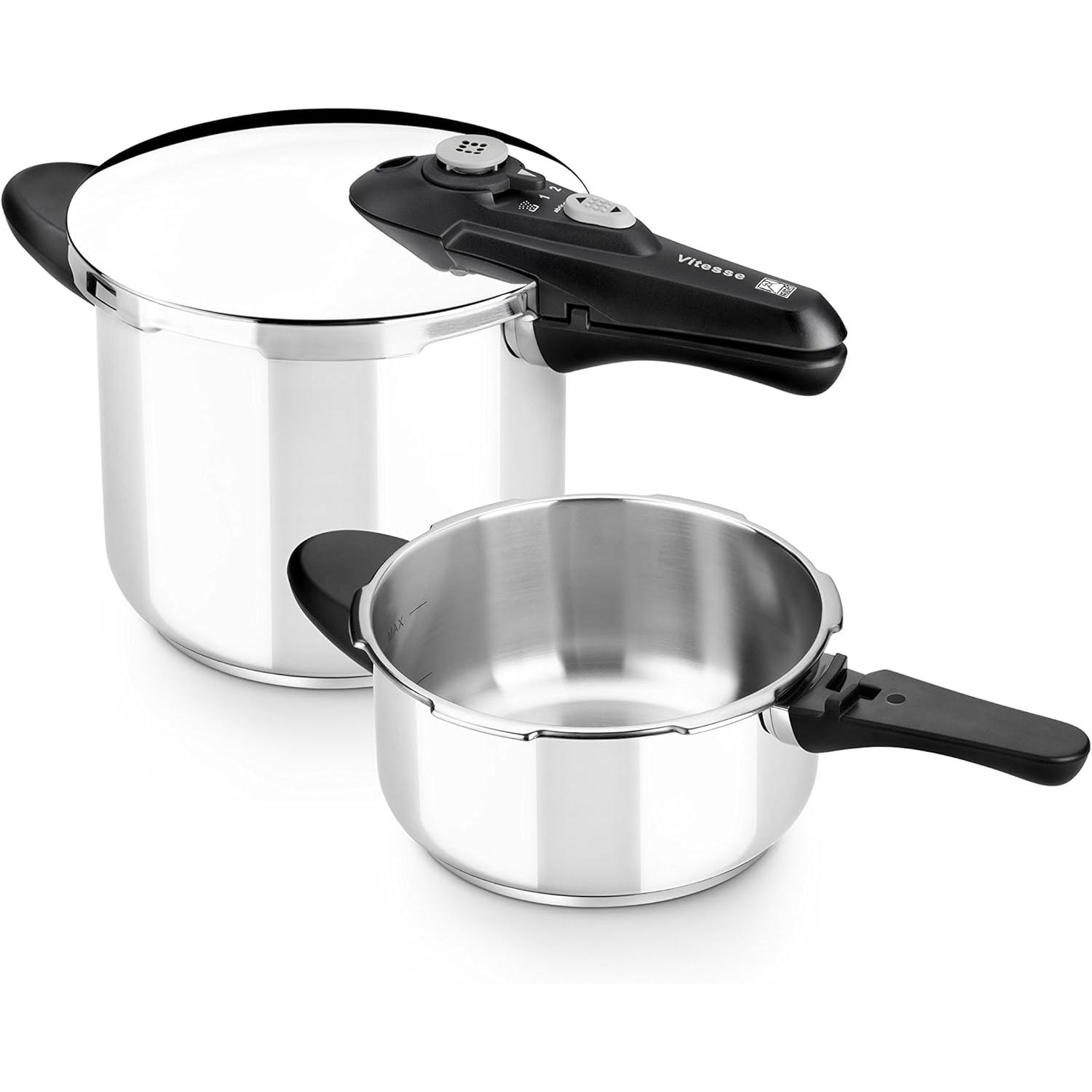 Set duo 4litros + 6 litros con una sola tapa Olla a presión acero inoxidable Vitesse 9 litros MARCA BRA