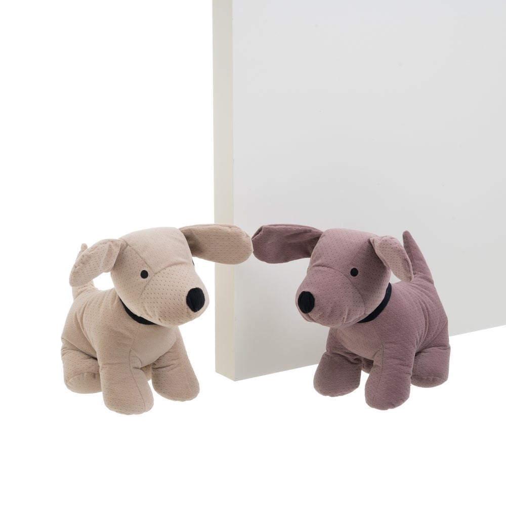 Set de 2 topes de puerta Perros cachorros de tela beige y marrón de 25 cm Relleno de arena y poliéster. Cada tope pesa 1 kg . Sirve para sujetar puertas, evitar portazos y evitar golpes en paredes CasaSelección