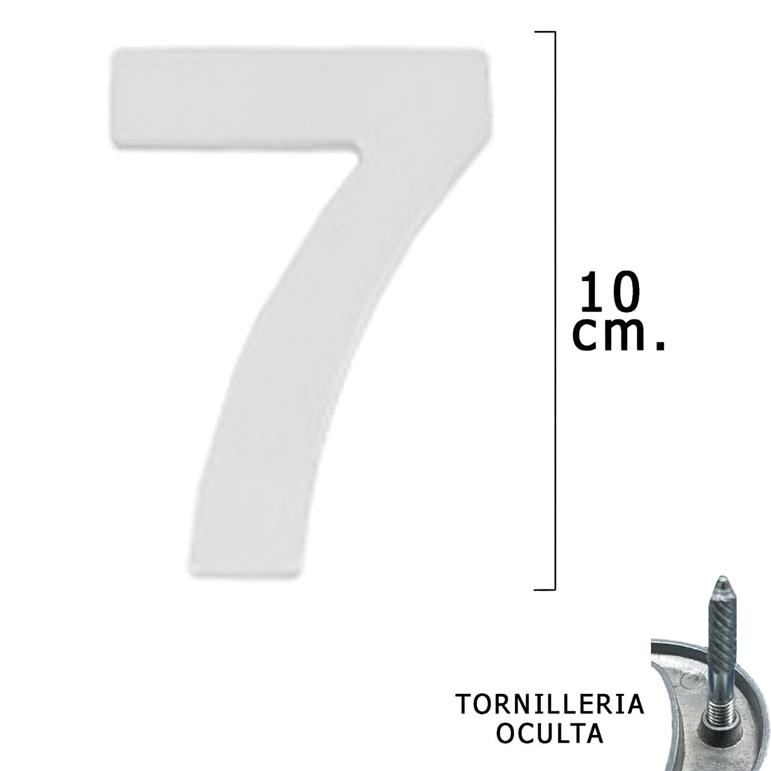 SANCO STORE - WOLFPACK LINEA PROFESIONAL Numero Metal "7" Plateado Mate 10 cm. con Tornilleria Oculta (Blister 1 Pieza)