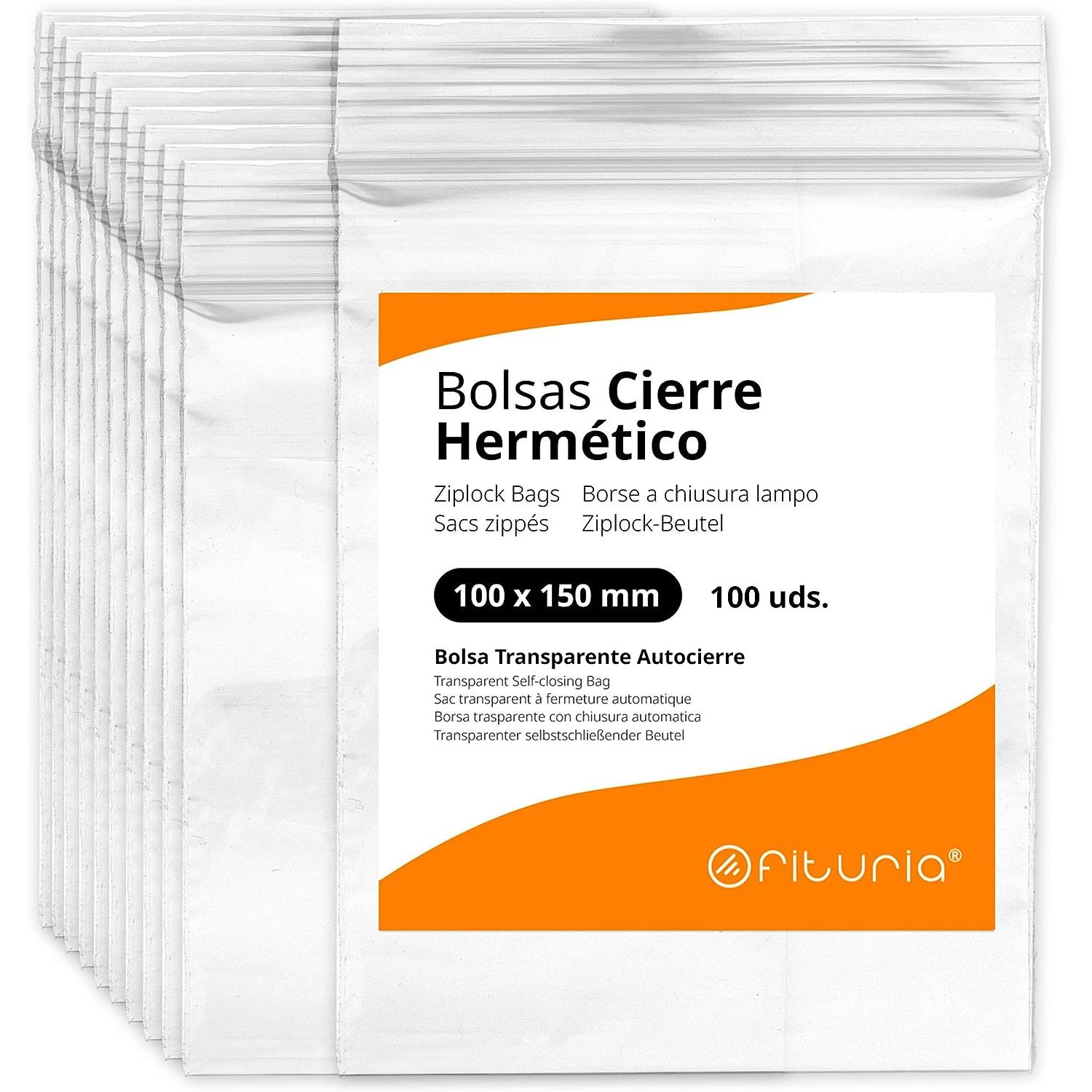 Bolsas con Cierre Hermético de Plástico Transparentes Ideales para Congelar Alimentos, Guarda Documentos, Bolsas Reutilizables y de Conservación - Ofituria