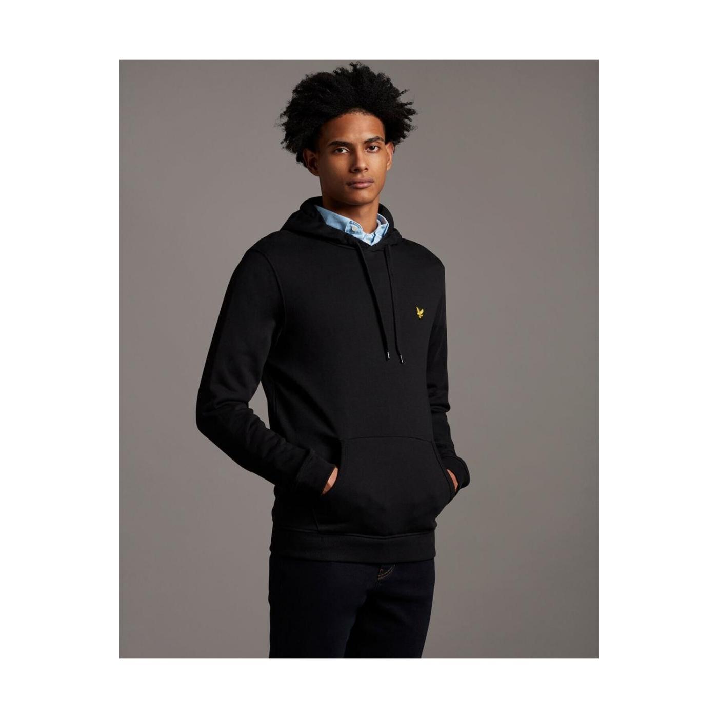 LYLE AND SCOTT Sudadera Negra Hombre 100% Algodón con Capucha y Cordón