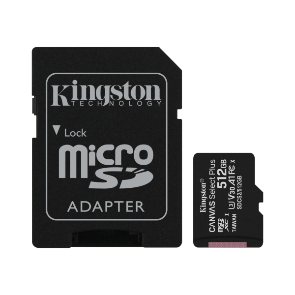 Kingston tarjeta micro sdxc 512gb clase 10 100mb/s canvas select plus + adaptador sd