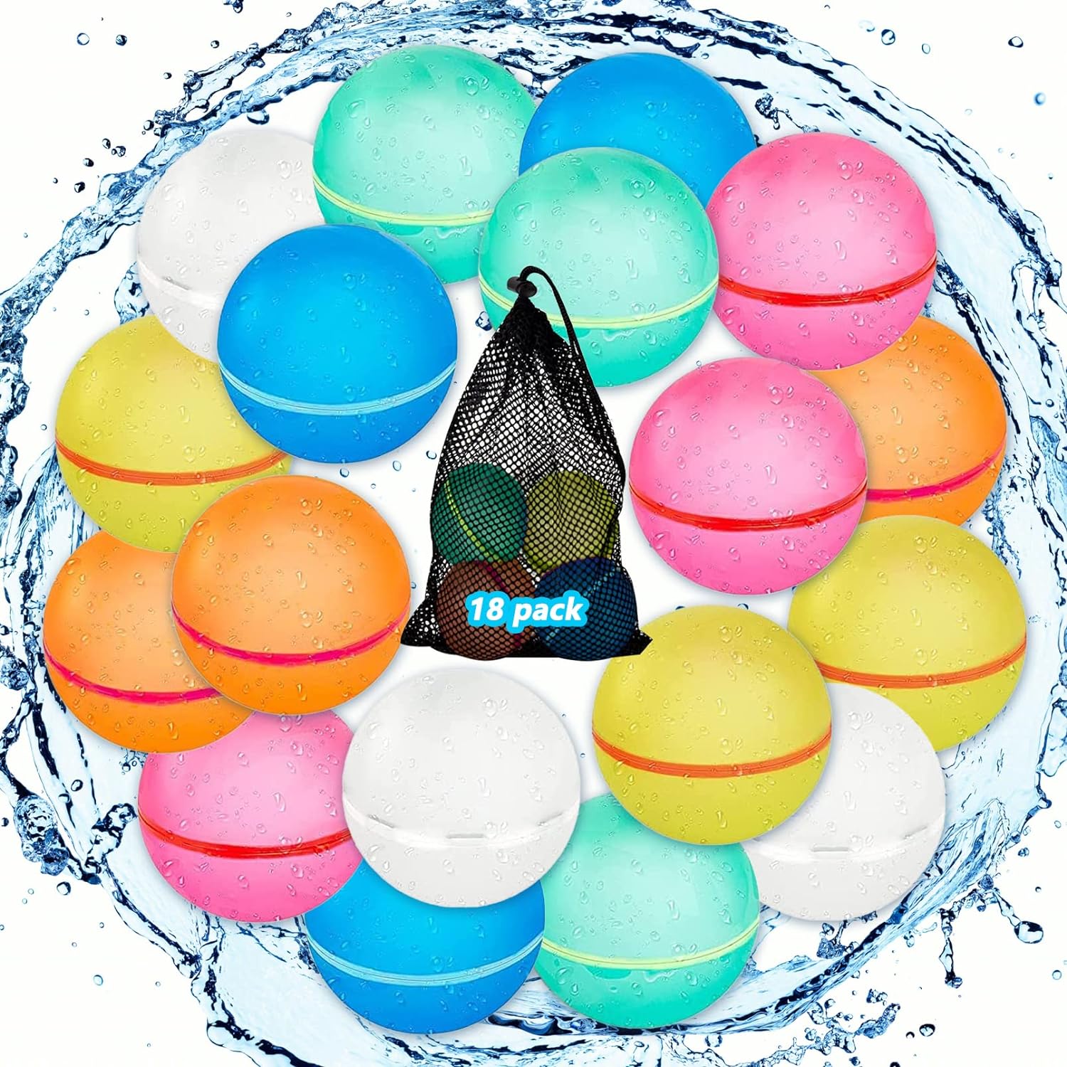 Globos de Agua Reutilizables para Niños y Adultos - 18 Bombas de Agua Magnéticas con Bolsa de Malla