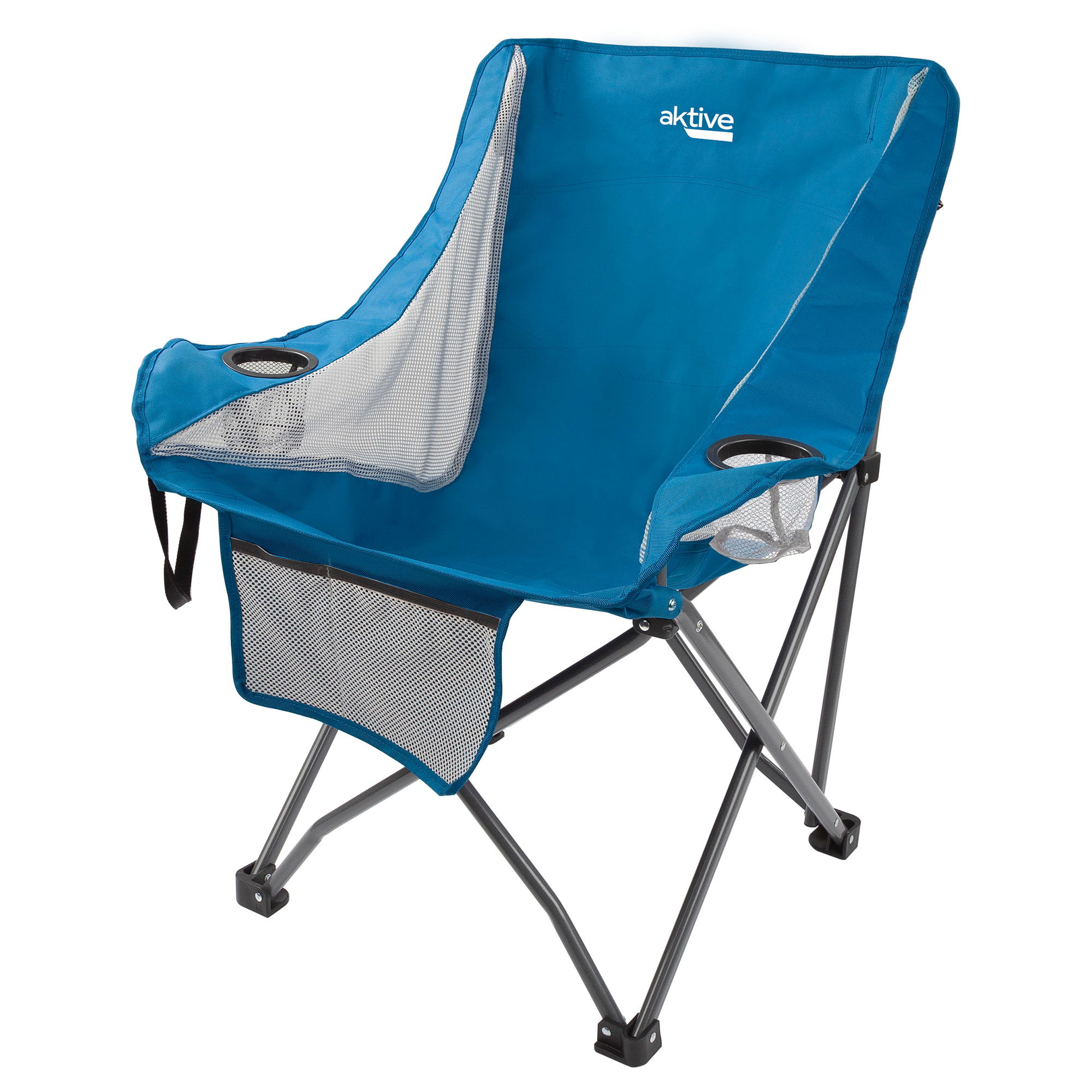 Silla plegable de camping plegable antivuelco Aktive, con posavasos y bolsillo, medidas 48x50x86cm, estable y portátil