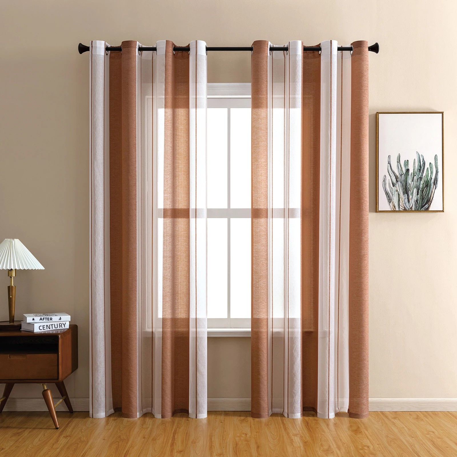 TK Cortinas De Voile Sastre 2 Paneles Estilo Moderno Con Patrón Rayado Translúcidas Para Sala De Estar Dormitorio Y Oficina Con Ojo De Nube