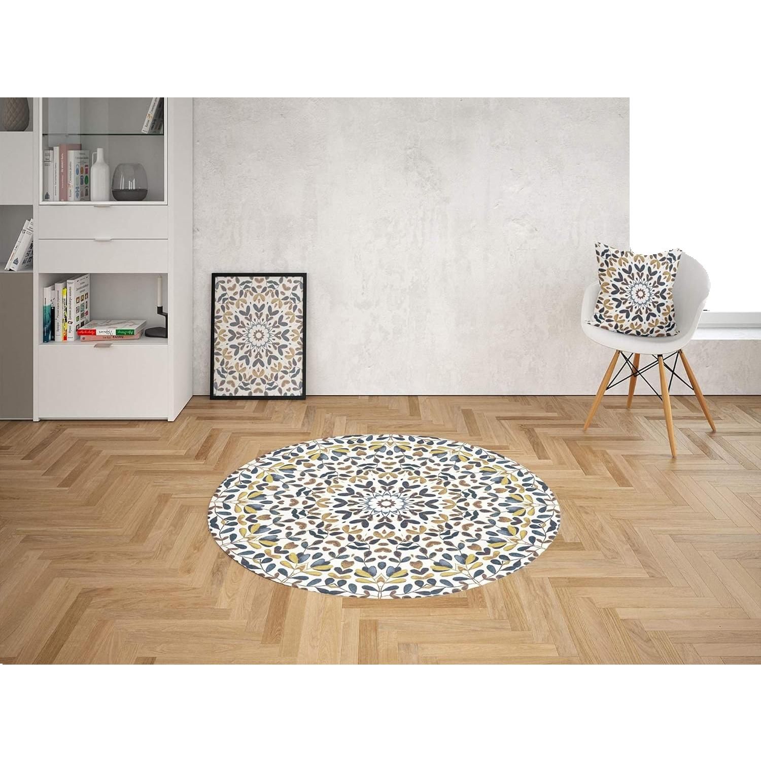 Alfombra Redonda Patrón Acuarela Oriental PVC | Varios Tamaños | Moqueta y Suelo Vinílico | Decoración del Hogar | Oedim