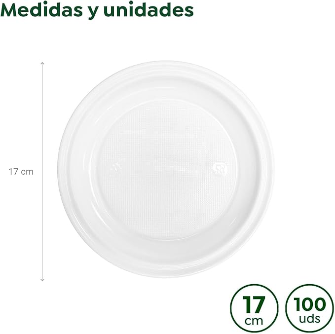 TopRed | Pack de 100 Platos Plásticos Reutilizables, Vajilla de Platos Redondos - Ø17 cm/Ø20.5 cm/Ø22 cm - Reciclables, Alta Resistencia, Apto para Comidas Calientes y Frías - Picnic, Celebraciones | Marca Maxi Products