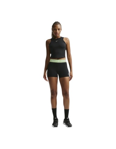 Short Nike Pro Mid Rise 3" Biker Negro Verde Iq1037-011 Mallas Cortas Mujer