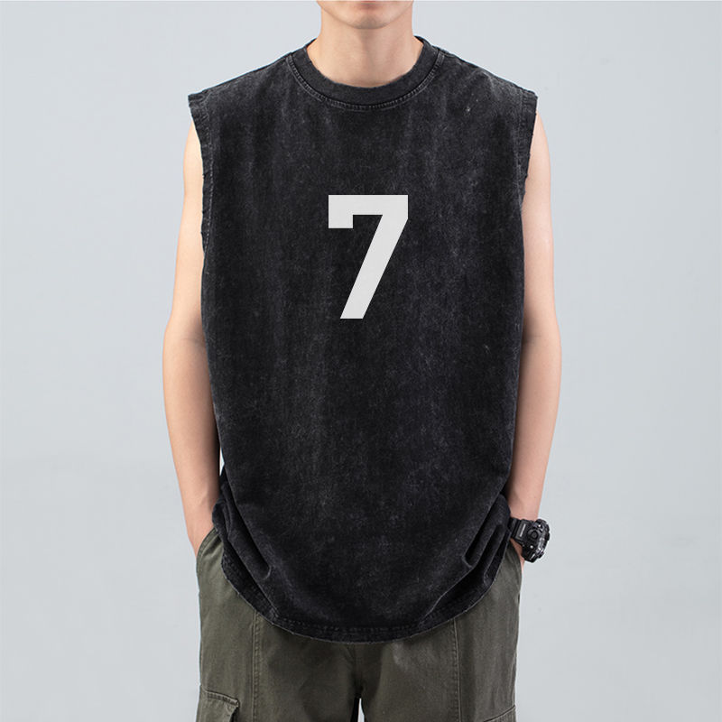 TK Chaleco de verano para hombre, personalidad atractiva, estilo americano, camiseta sin mangas, moderno chaleco deportivo antiguo lavado para hombre