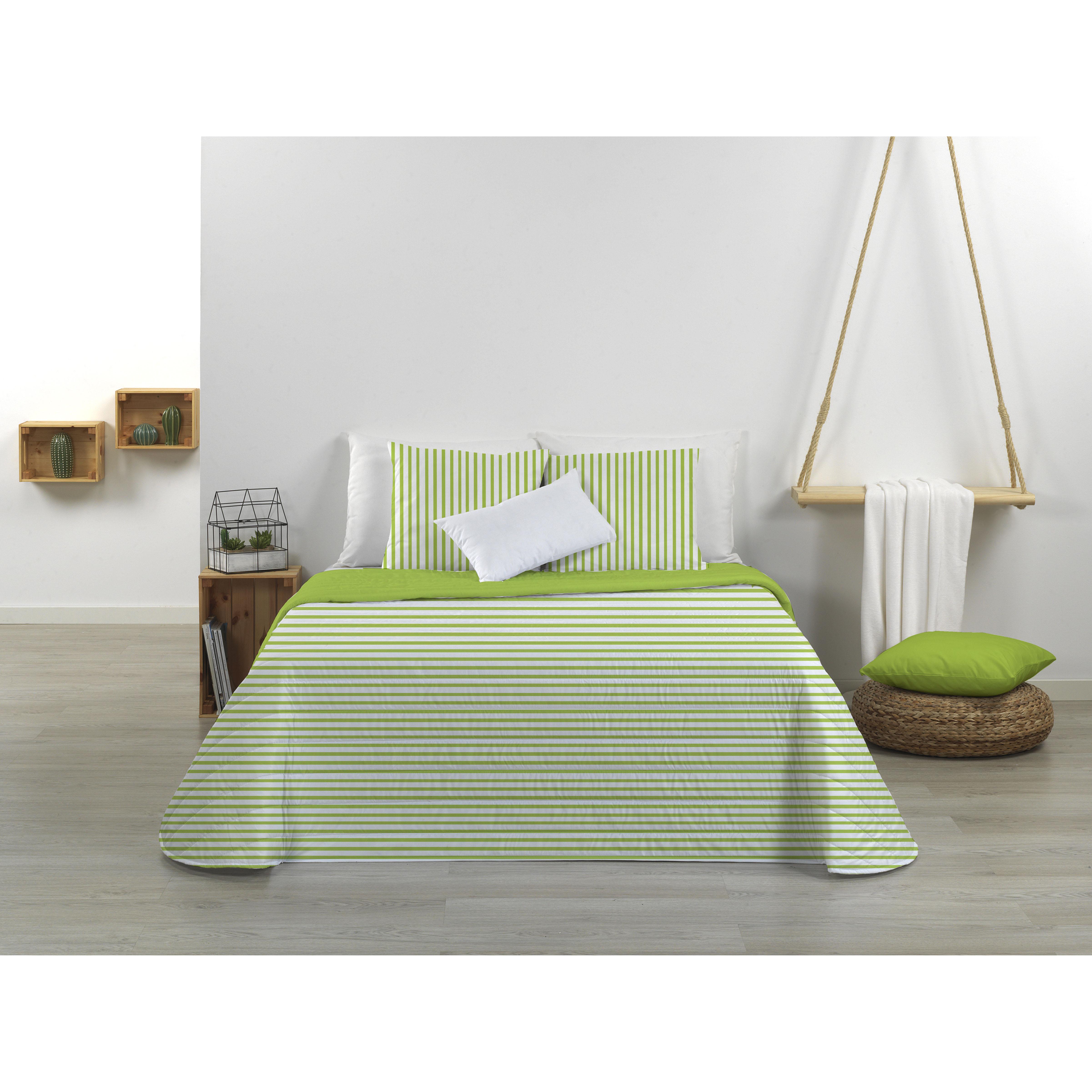 NORDIC HOME - Pack colcha bouti reversible + 2 fundas de cojín LINE PISTACHO