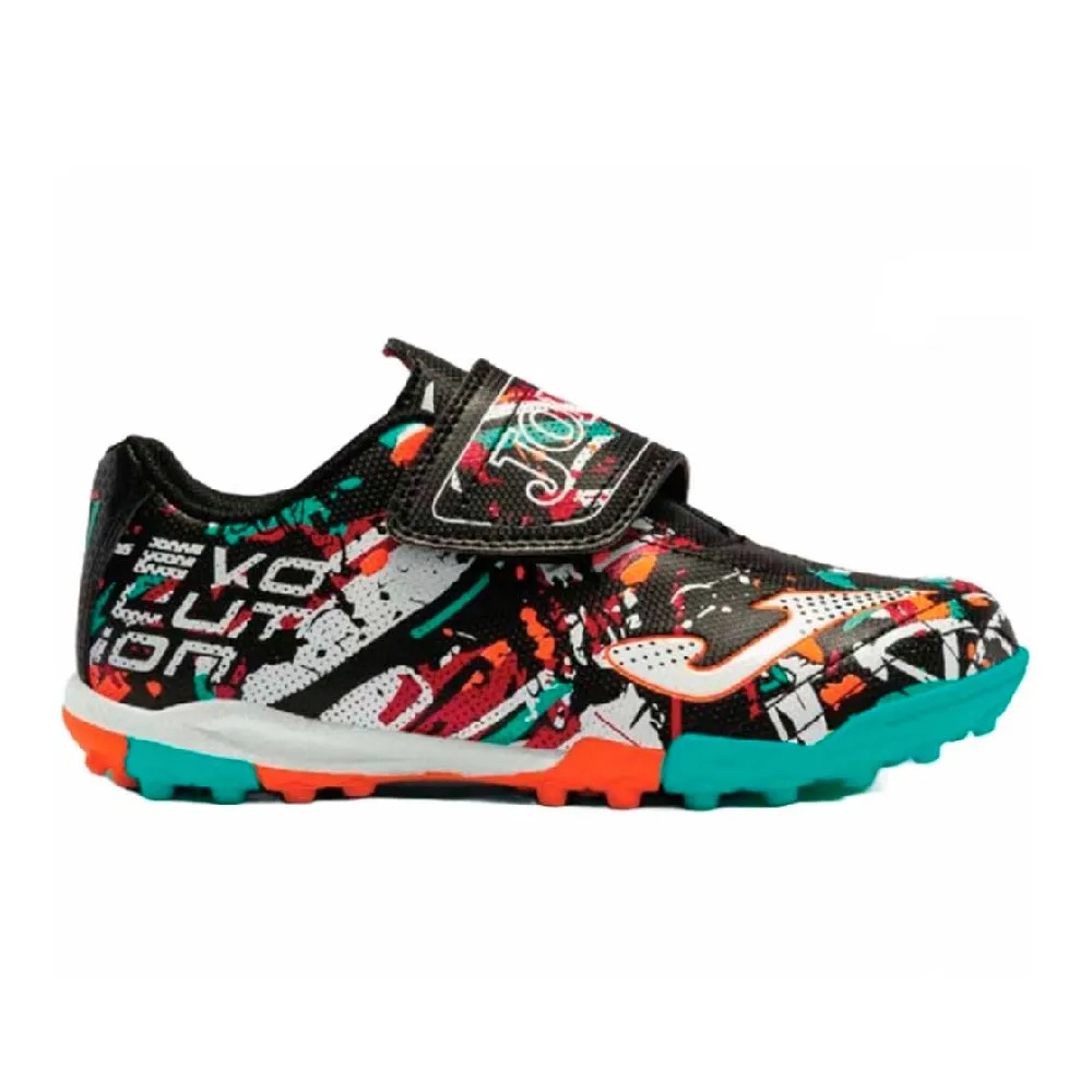 ZAPATILLA JOMA EVOLUTION JR TURF BLACK ORANGE EVJW2301TFV | ZAPATILLAS FÚTBOL NIÑO CÉSPED ARTIFICIAL NEGRAS NARANJAS