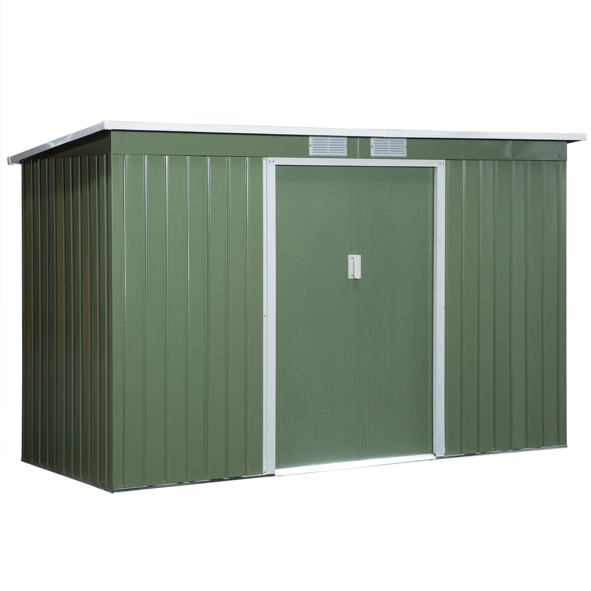 Outsunny Cobertizo de Jardín 280x130x172 cm Base de 3,2 m² Caseta de Exterior Metálica para Almacenamiento de Herramientas con 2 Puertas Correderas y 2 Orificios de Ventilación