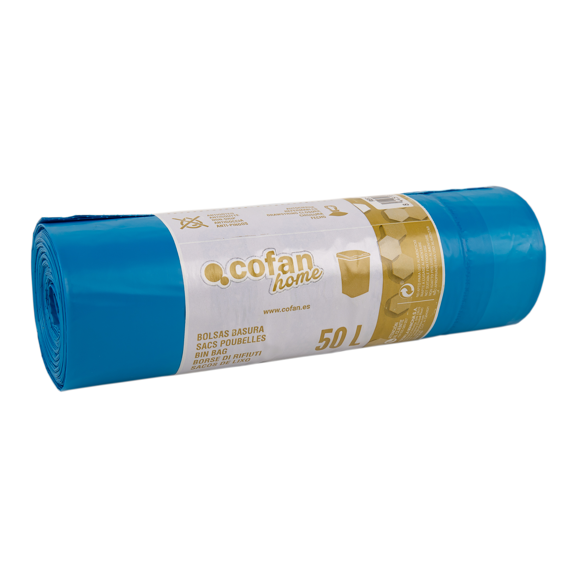 Cofan Bolsas de Basura Perfumadas con Autocierre en Color Azul | Medidas: 70 X 70 Cm | Cubos de 50 Litros | Rollo de 10 Unidades