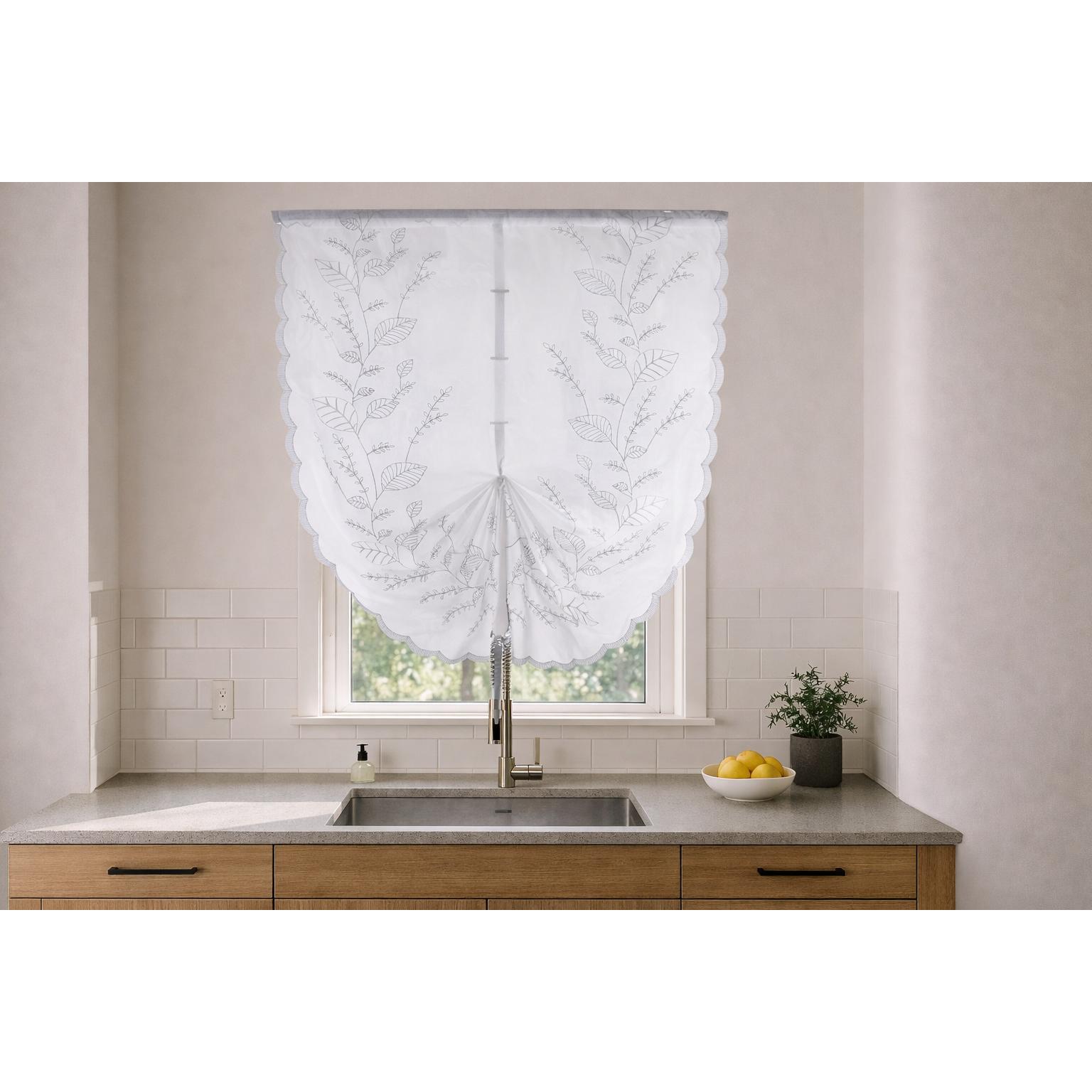 Cortina Cocina de Visillo Translúcido con Diseño Floral y Cinta Ajustable, 2 Tamaños (90*140 cm y 140*140 cm), Varios Estilos a Elegir, Cortina de cocina de visillo estampado 100% Poliéster. ✅ Envíos a España en 48/72h