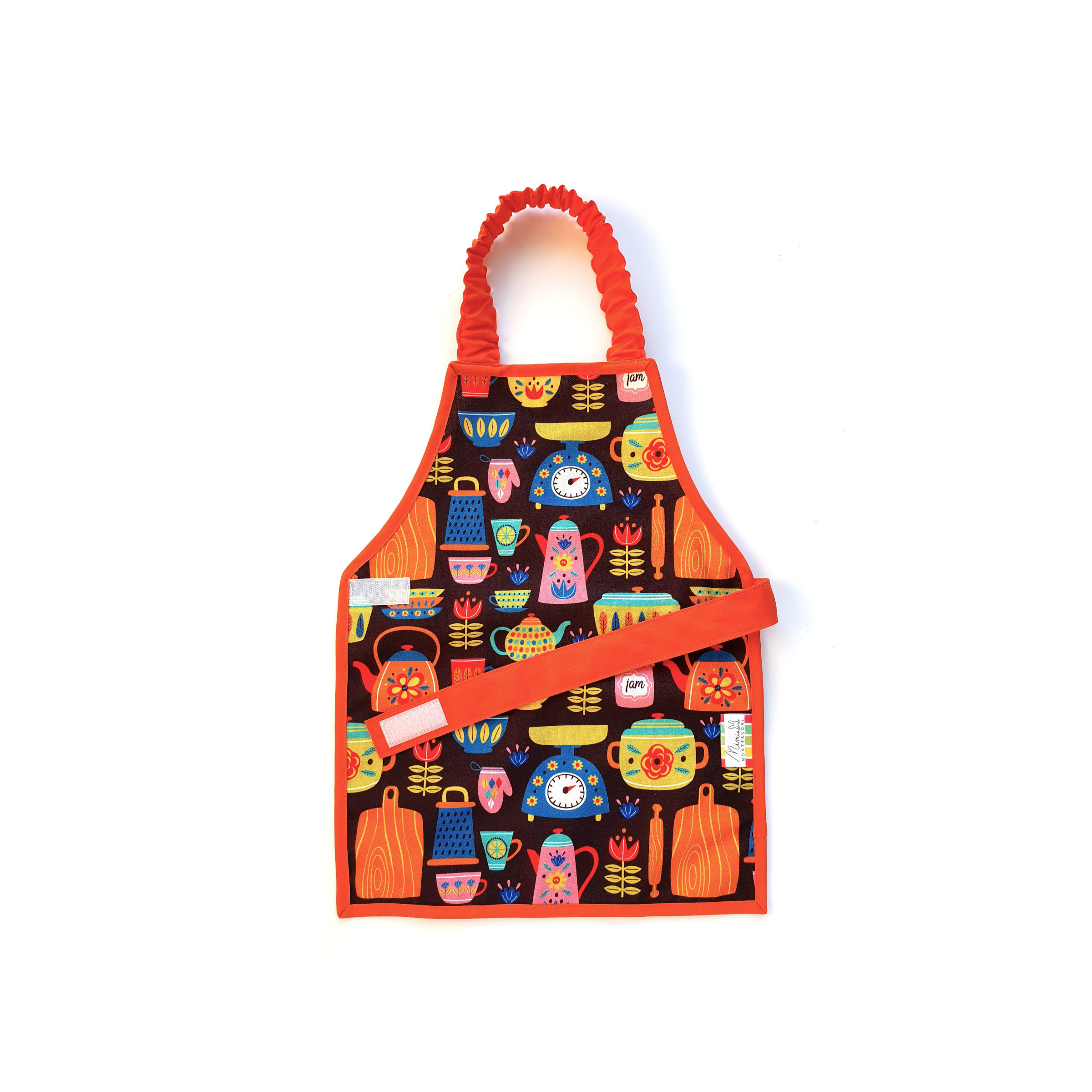 Mimia Montessori - Delantal infantil en algodón impermeable retro cocina vintage con velcro y elástico para cocina y arte - niños, antimanchas, hecho a mano