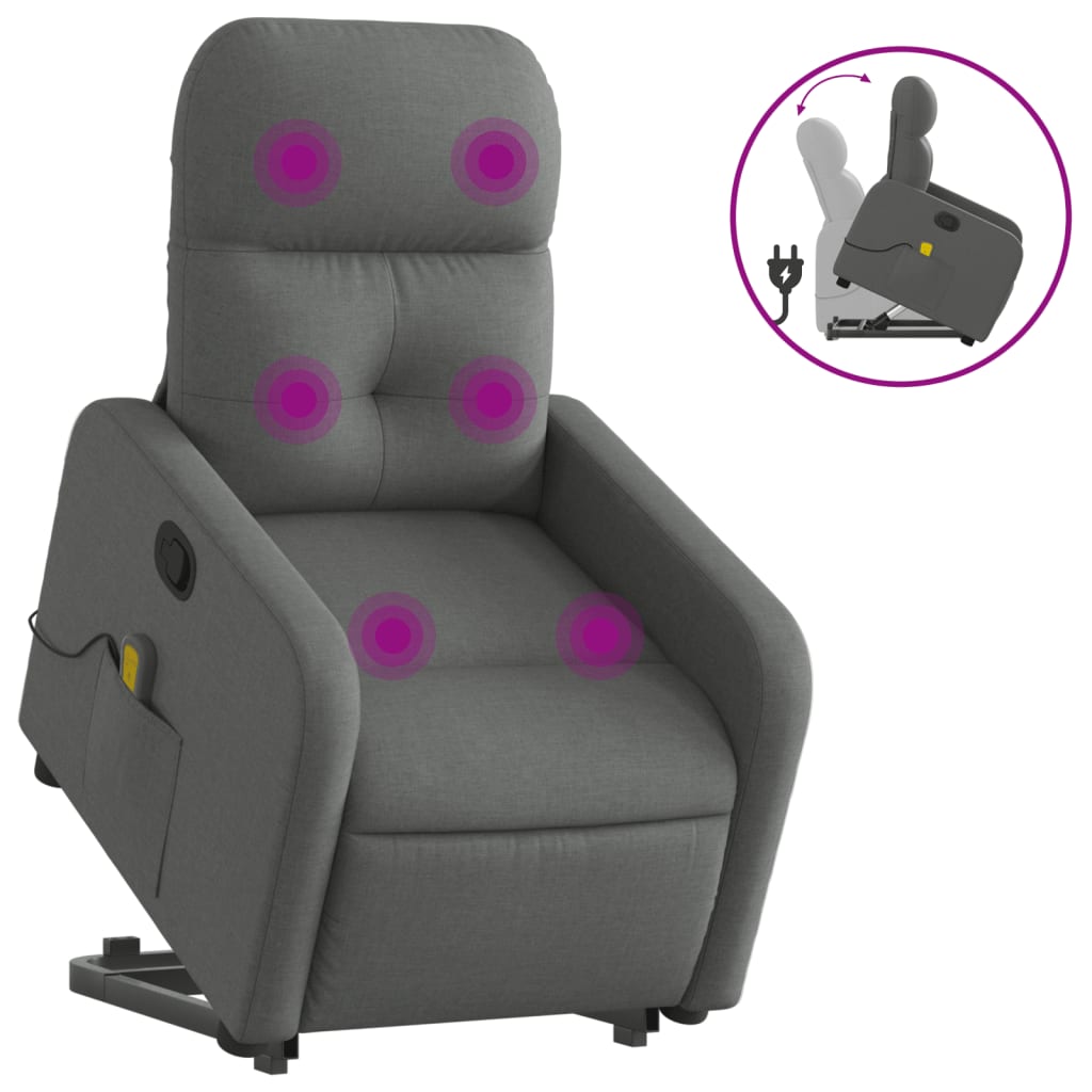 Vidaxl Silla de Masaje Reclinable de Pie de Tela Gris Claro, Gris Oscuro, Negro