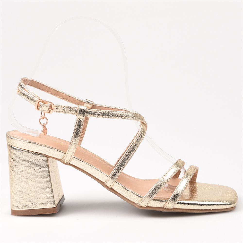 Sandalias para mujer elegantes fabricadas en España Xti Tacón Tiras 142351 Oro