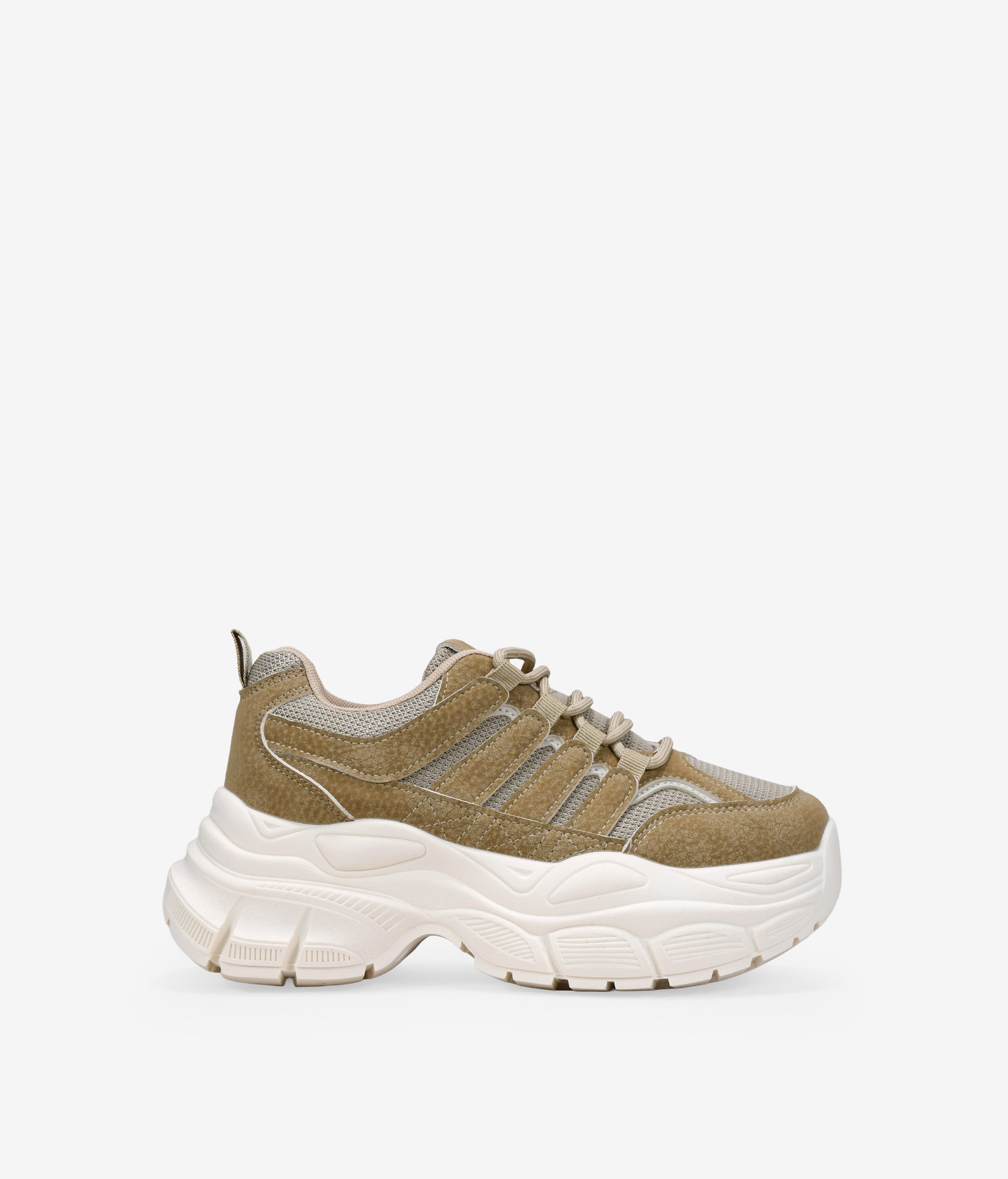 Bosanova Zapatillas deportivas para mujer con rejilla y suela abultada de plataforma de 6 cm. Cierre con cordones estilo trekking.