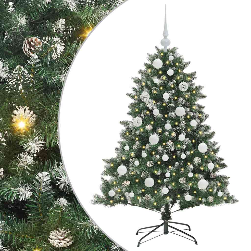 vidaXL Árbol de Navidad artificial Verde 120 cm PVC, Plástico y Acero con LED y bolas