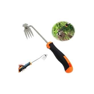CA 1 herramienta para desherbar, manual, de acero inoxidable (mango de goma de 4 dientes)