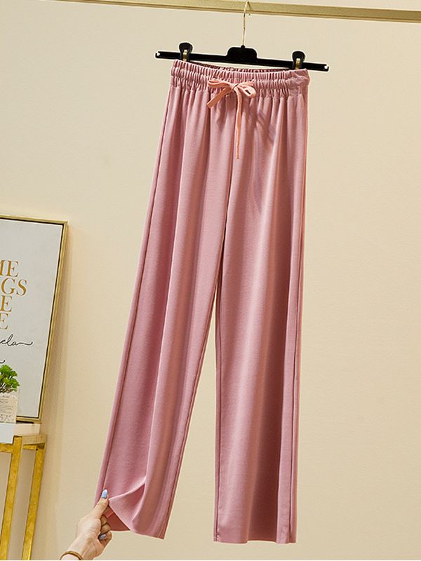 TK Pantalones De Verano Para Mujer Sueltos Y Cómodos De Seda Fría De Talla Alta Pierna Ancha Color Negro Gris Caqui Largo Al Tobillo