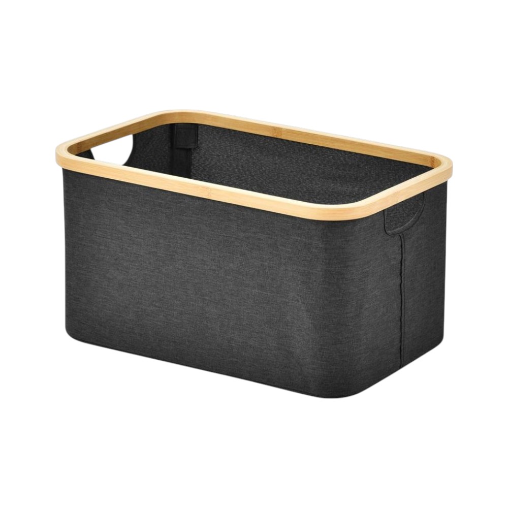 Cesta de Ropa Sucia y Organizador de Armario de Tela con Borde de Bambú, Cesto Plegable para Ropa con Tapa o Compartimentos, Varios Modelos y Tamaños, Color Negro