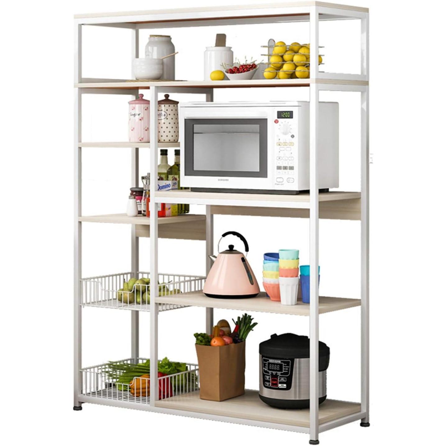 Meyvaser Estantería de Cocina para Microondas 7 Estantes Madera Blanca 80x30x142cm