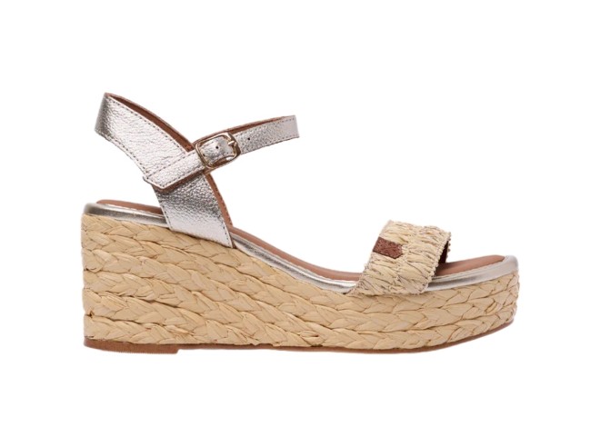 Sandalia Mujer Popa Sakarum Rafia Champagne: Elegancia y confort en cada paso. Cuña de esparto de 7 cm