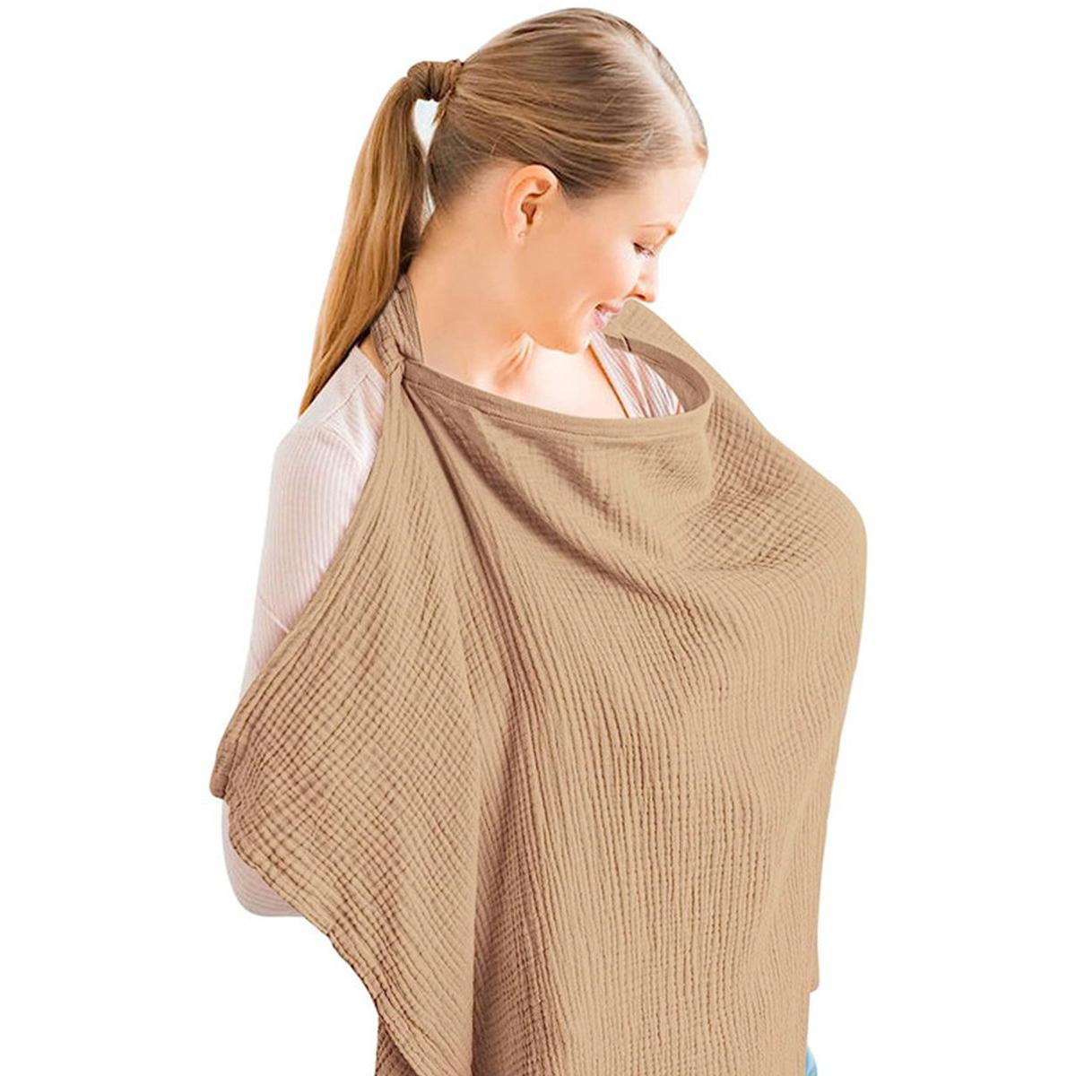 Verplegingsschort, Muslin Verplegingshoes voor baby, Grote Verplegingshoes, Katoenen Verplegingskaap met stijve ring - Verplegingsschort,bruinachtig geel,70 * 100 cm