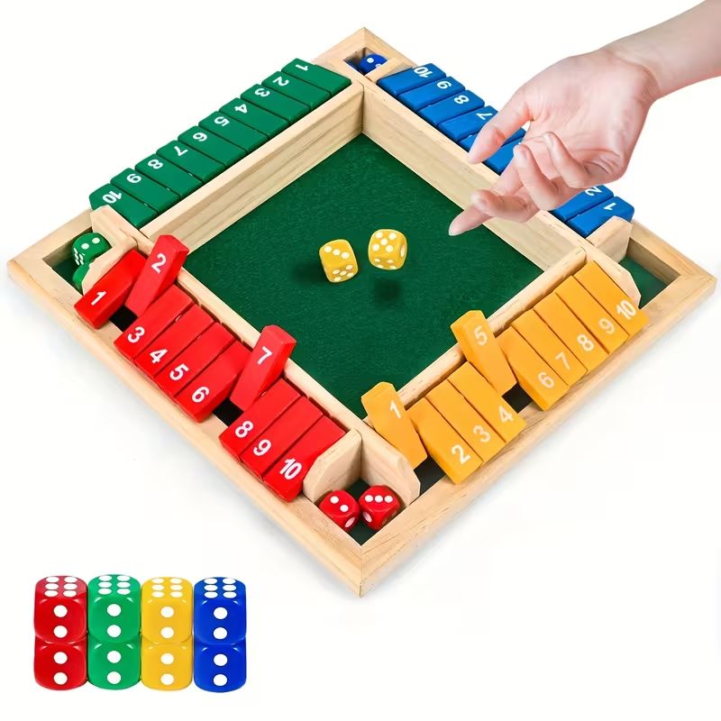 Juego de Mesa Cierra la Caja - Juego educativo de dados y matemáticas en madera premium para niños y familia, 4 jugadores (22x22 cm)