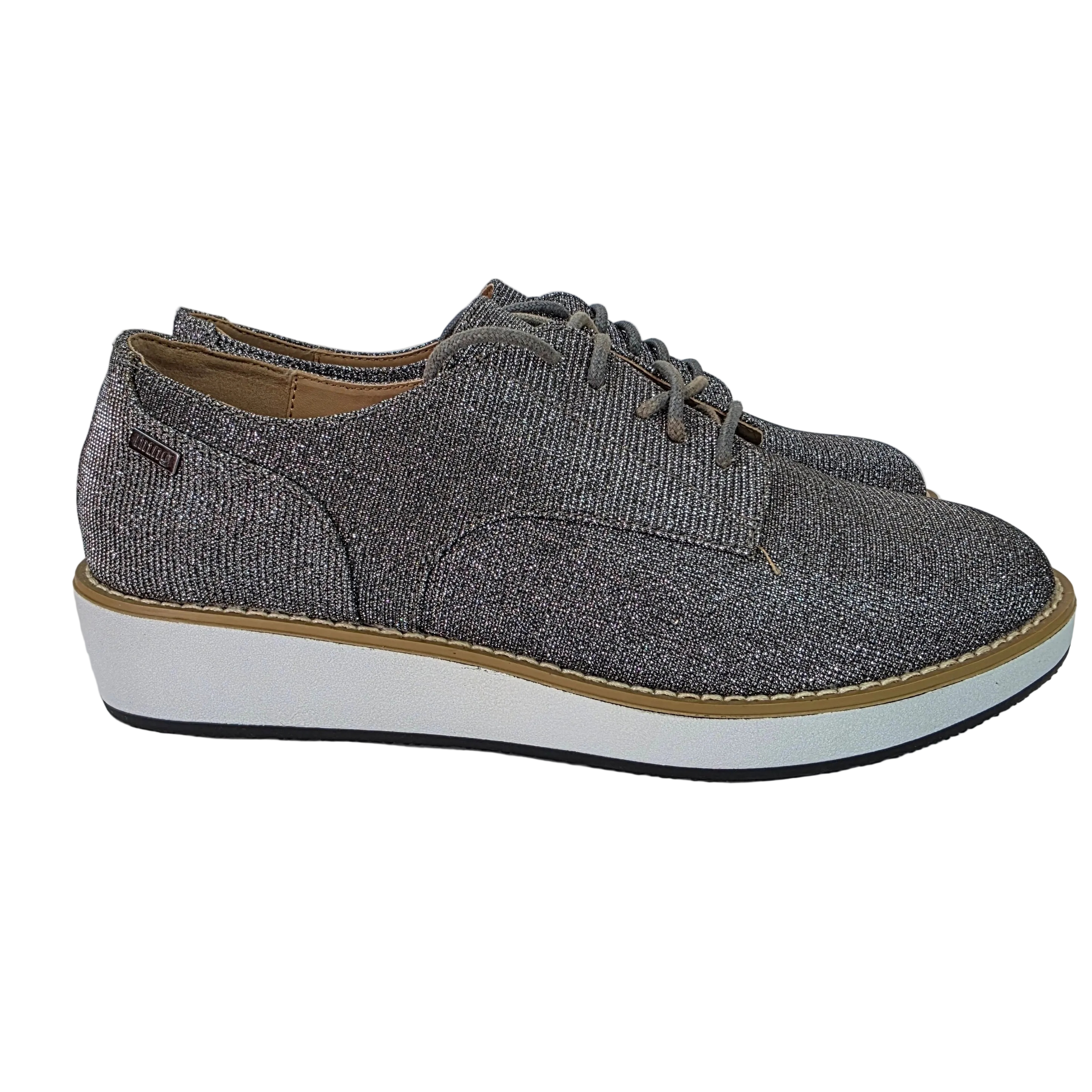 Zapatos Mustang Mujer Oxford Metalizados con Cuña 4cm - Blucher de Tejido Brillante y Suela Deportiva de Confort