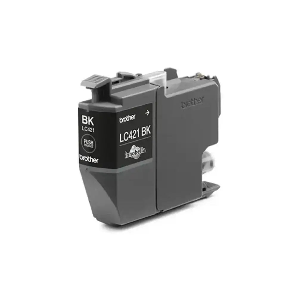 Original Brother LC421BK Black Ink Cartridge for Brother printers, standard yield of 200 pages, easy front replacement, individual cartridge for replacing only depleted colors, ideal for MFC-J1010DW and DCP-J1050DW models.