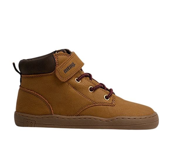 Botines niño Mustang free barefoot color Story camel y marron botines respetuosos de Mustang con cierre de tira adherente y elasticos botitas muy comodas flexibles y ligeras con certificado vegano avaladas por el Dr Juanjo Lopez by Mustang free