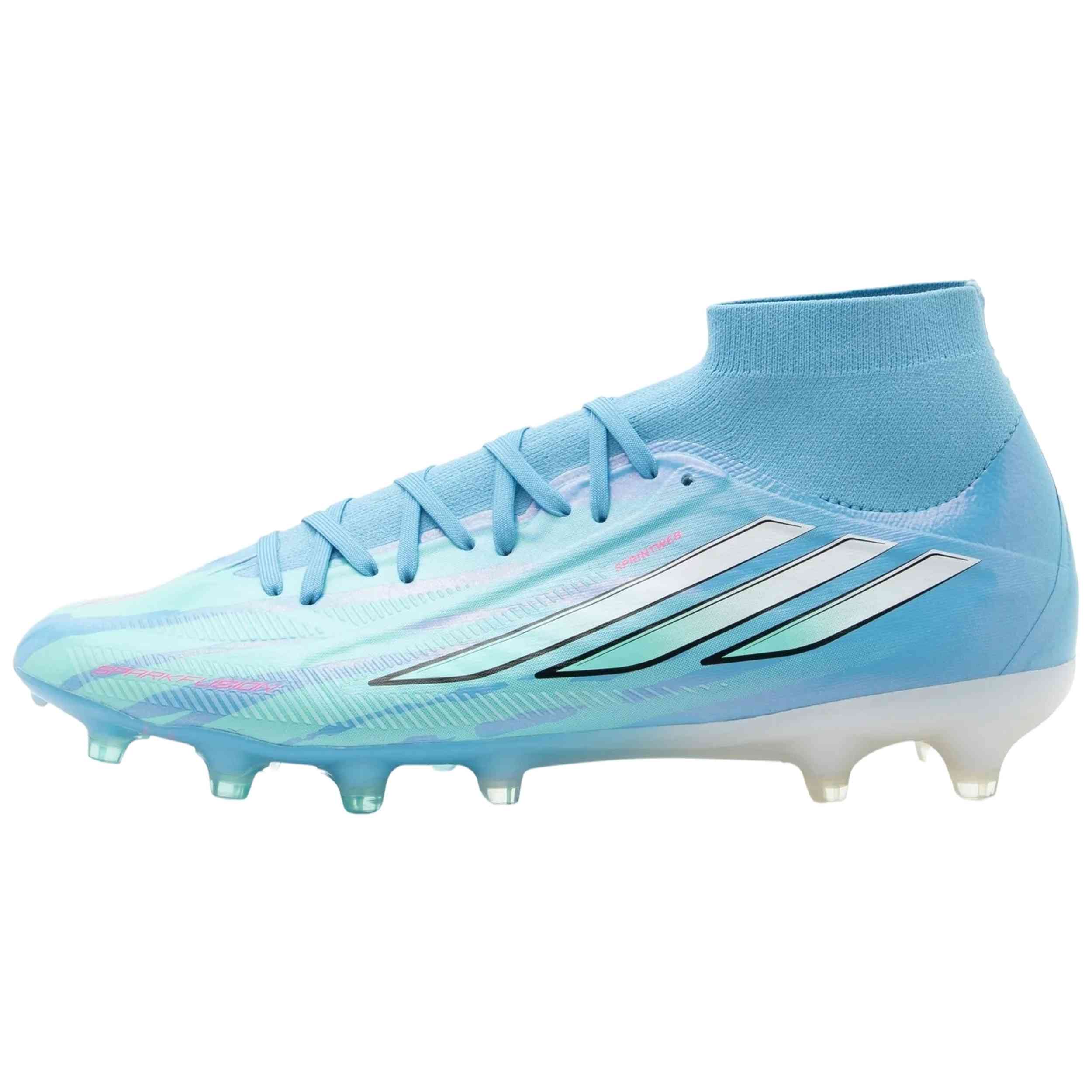 Botas De Futbol Adidas modelo F50 Sparkfusion Pro Mid FG/AG Trinity Rodman "Semi Blue Burst / Cloud White / Lucid Pink" para Mujer en color Azul
