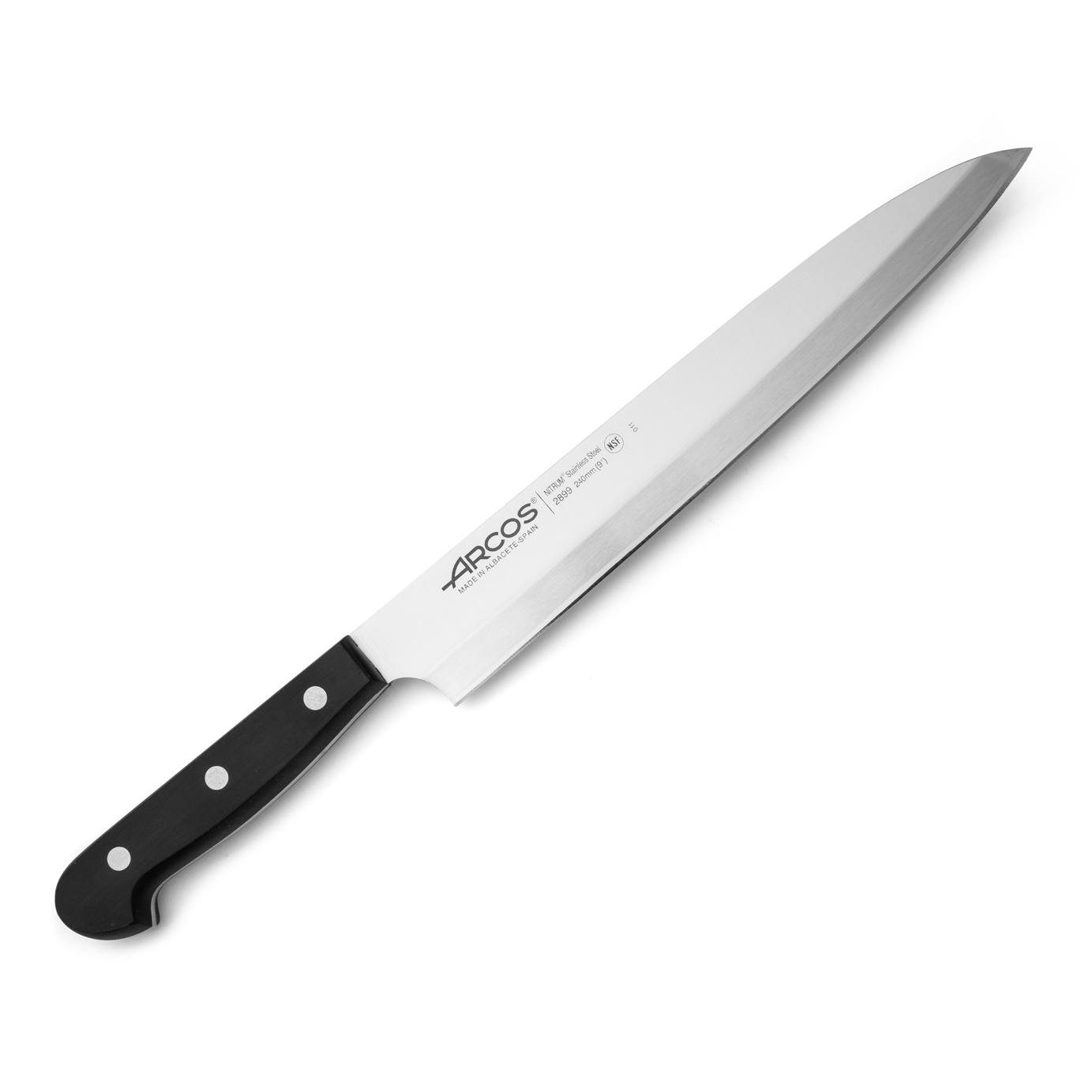Arcos Cuchillo Chef 9.s Acero Inoxidable. Cuchillo Yanagiba asiático. Mango ergonómico polioximetileno y Hoja 240 mm. Serie Universal. Color negro.