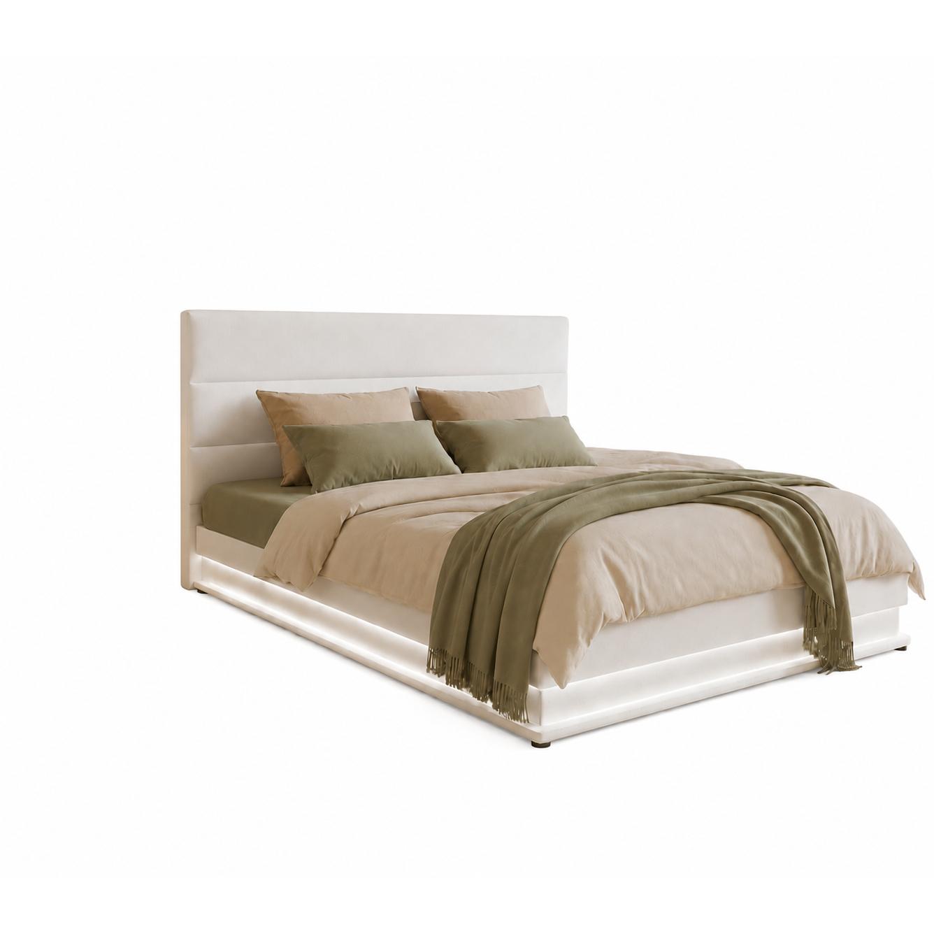 MB Muebles Bonitos - Cama canapé de madera tapizada en polipiel PU con luz LED integrada y diseño moderno, modelo Nitas