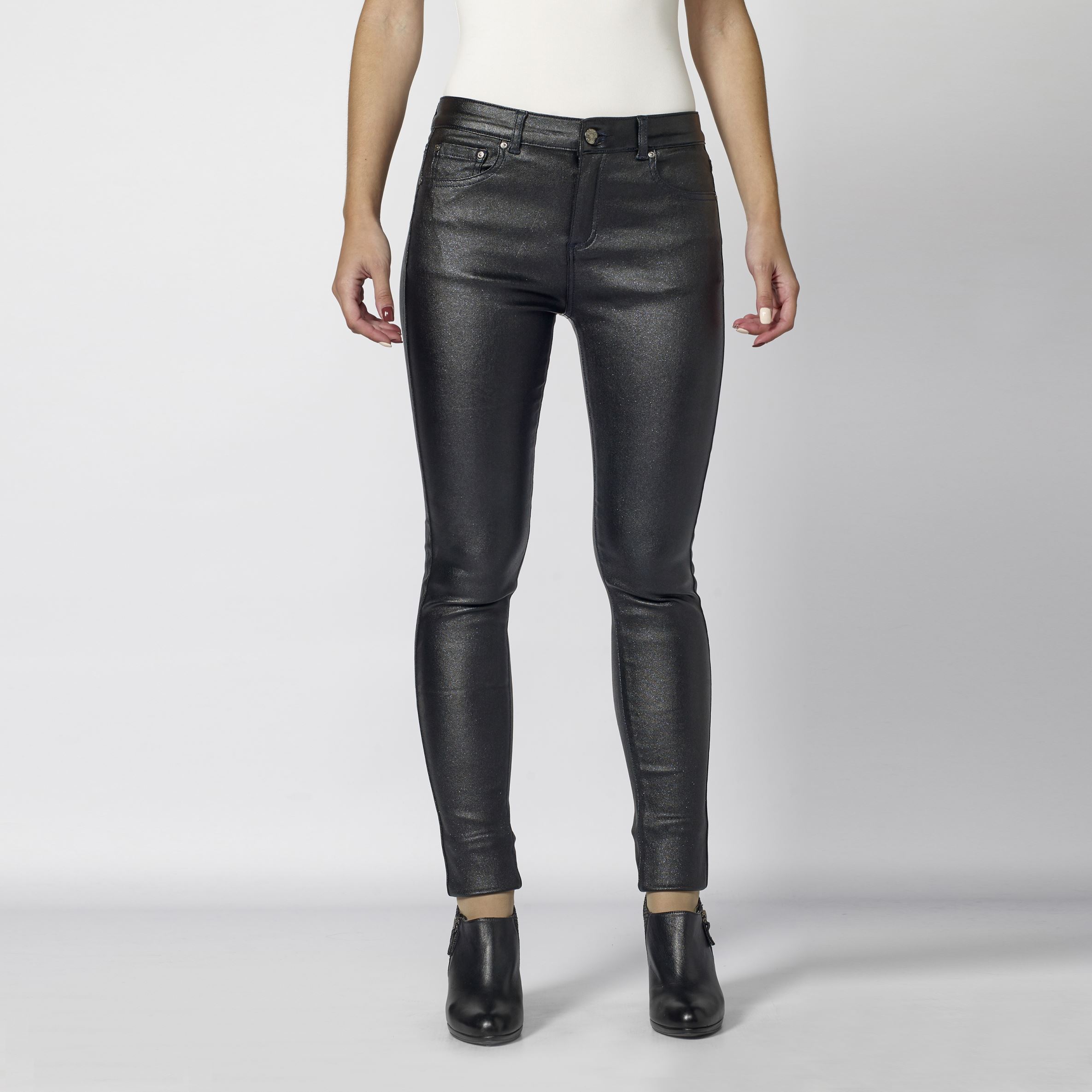 Koroshi - Pantalón straight mujer tejido fantasía con brillo metalizado, elástico 98% algodón y 2% elastano, tiro medio para look elegante día o noche