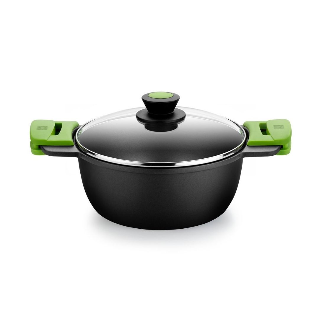 Bra - Cacerola Alta Prior, De 20 a 32 cm, Aluminio Fundido, Apta Inducción y Horno, Incluye Tapa de Cristal y Asas de Silicona