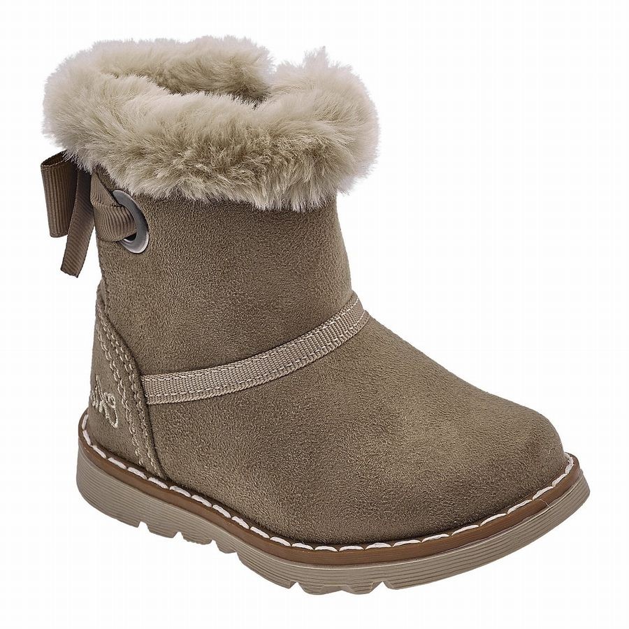 Botines niña Chicco modelo Frutta de microfibra color dove grey con pelo en el borde superior y lazo en la parte posterior botitas de caña baja del especialista en niños Chicco con cierre de cremallera lateral muy comodas