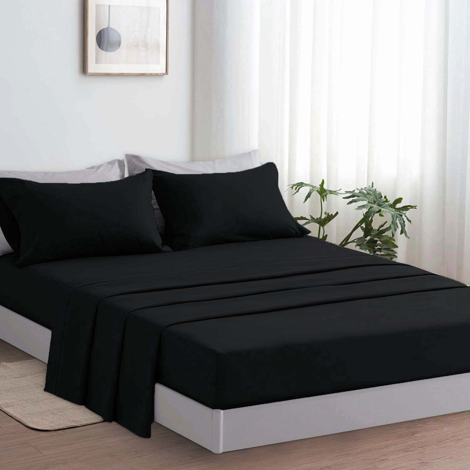 SNOWDVANCE Juego de Cama Liso 3/4 Piezas – Sábana Bajera, Encimera y Funda/s de Almohada – Para Camas de 90/135/150/180 cm – 100% Poliéster Suave, Transpirable y Lavable – Disponible en 10 Colores Modernos y Elegantes