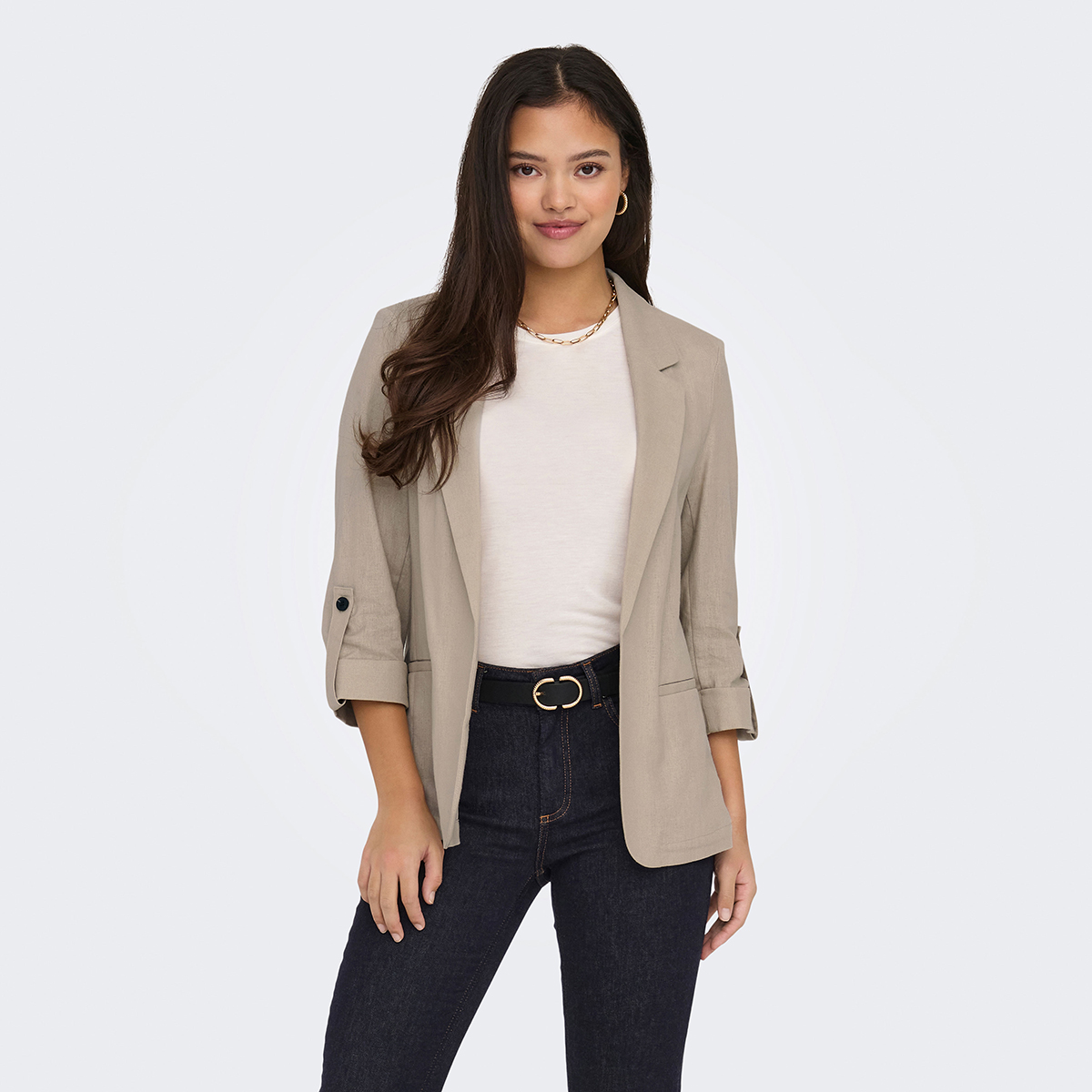 Only Blazer de lino con solapas 15312199-ONLCARO-OXFORD TAN , para Mujer