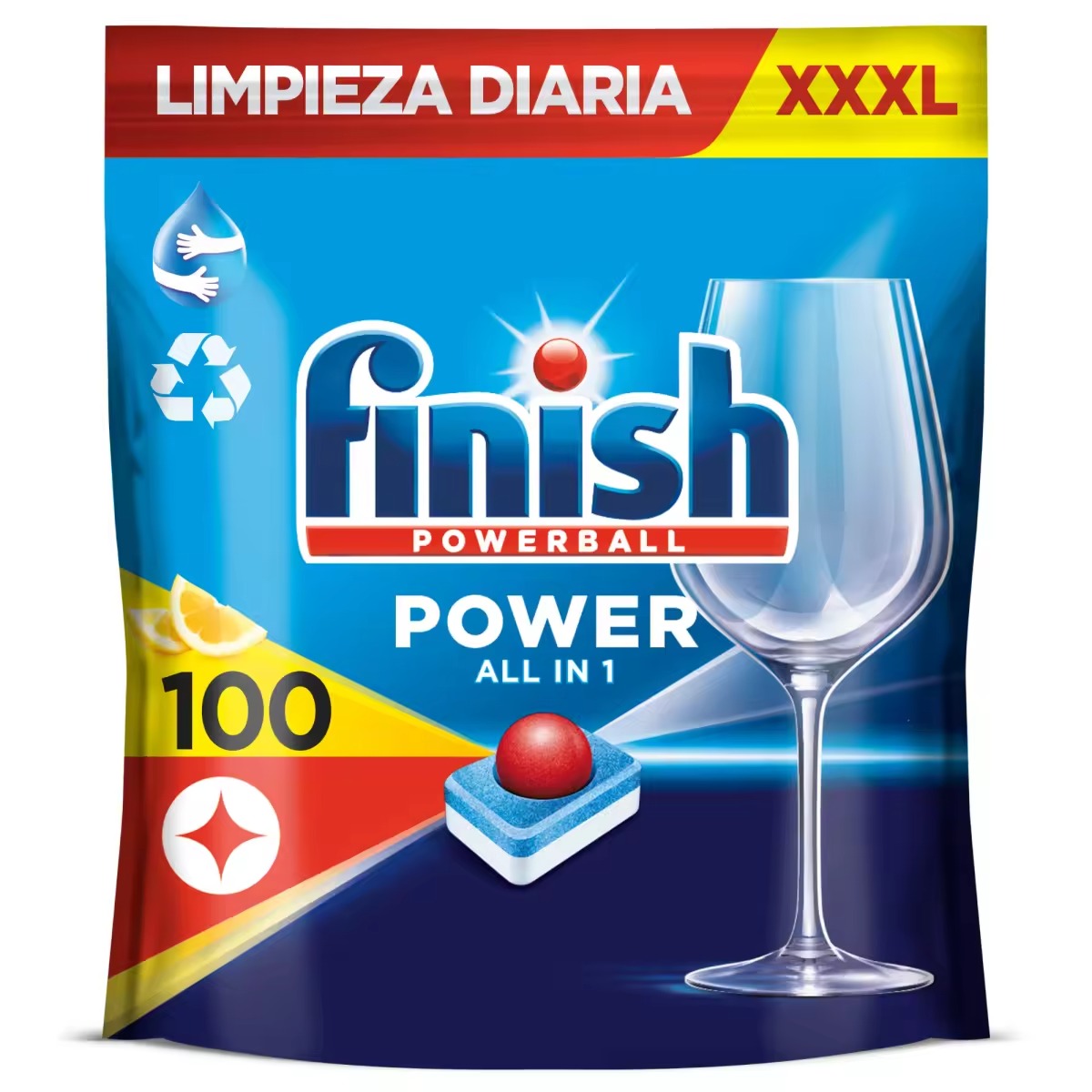 Finish Powerball POWER All in 1 LIMÓN Pastillas para Lavavajillas, Limpieza y Brillo Diario