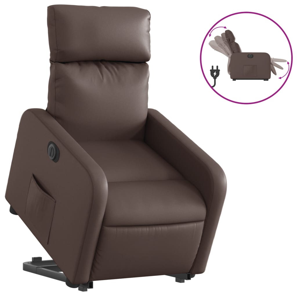 vidaXL Sillón reclinable elevable eléctrico de cuero sintético marrón