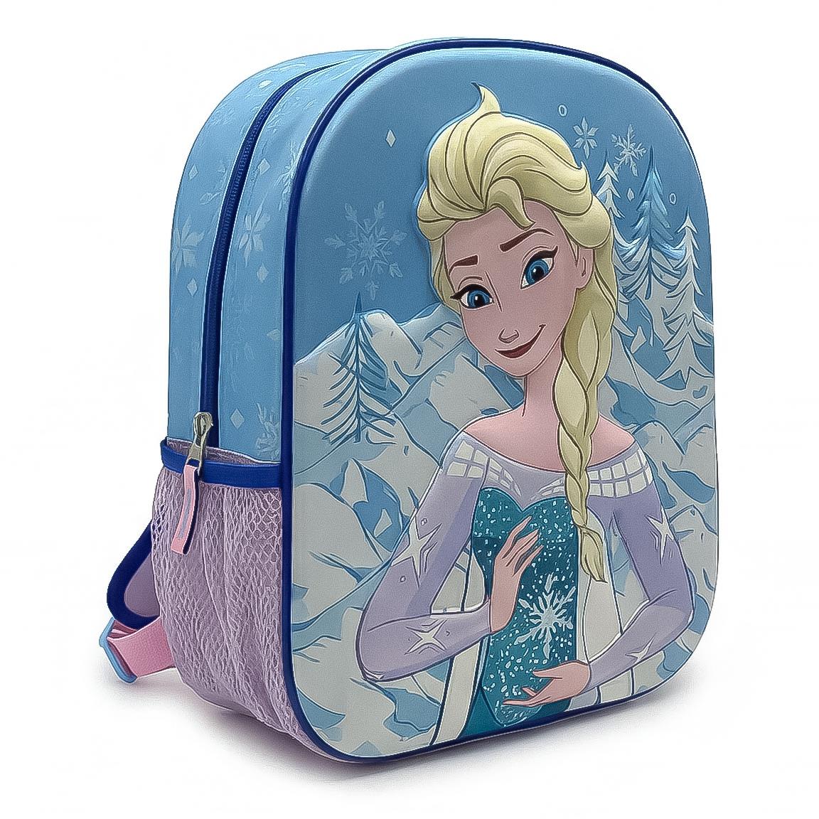 Mochila Infantil 3D Frozen Elsa Niña - Mochila Escolar Talla Única Azul con Bolsillo Lateral de Rejilla, Tirantes Ajustables y Cierre de Cremallera, Licencia Oficial para Guardería y Vuelta al Cole