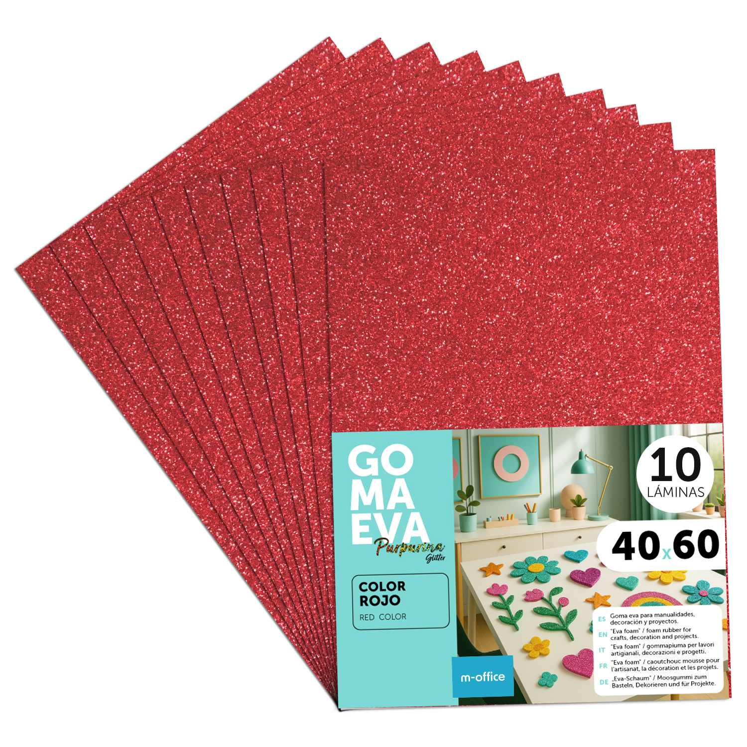 Goma Eva para Manualidades, Goma Espuma de Colores para Proyectos Creativos, Ideales para Artes y Manualidades, uso Escolar, Profesional o Artístico 40x60cm - m-office