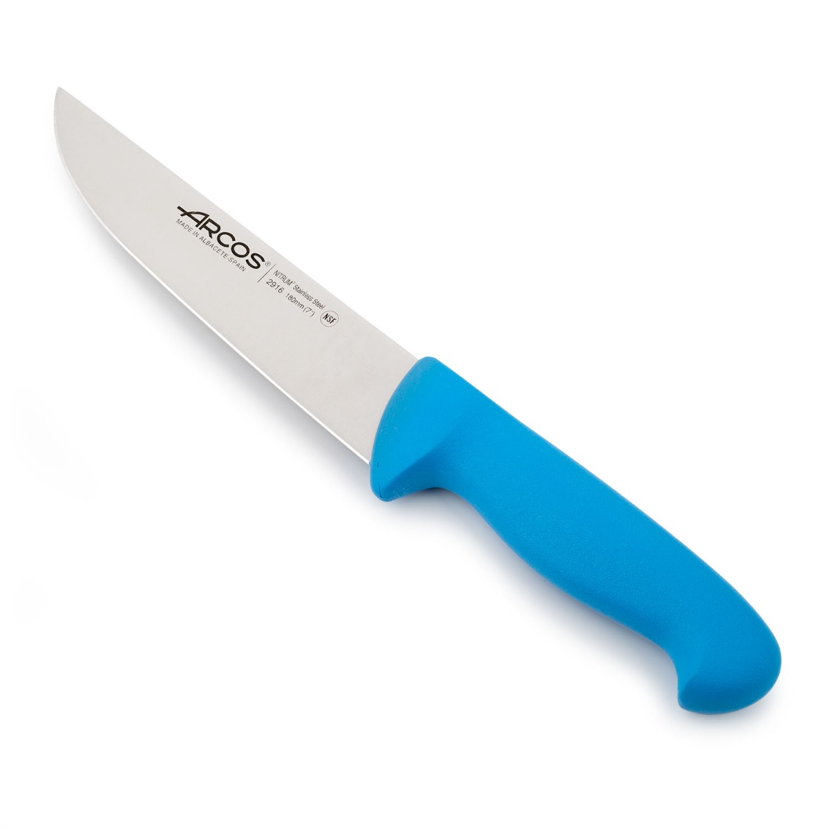 Arcos Cuchillo Carnicero Profesional - Hoja de Acero Inoxidable NITRUM 180 mm - Corte Preciso y Duradero - Mango Polipropileno Azul - Serie 2900